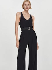Mango Black Belt Long Jumpsuit - Image 3 of 7