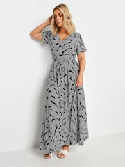 Yours Curve Black Leaf Print Tie Maxi Dress - Image 2 of 5