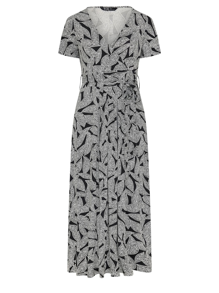 Yours Curve Black Leaf Print Tie Maxi Dress - Image 5 of 5