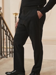 Black Regular Fit Adjustable Tuxedo Trousers With Wool - Image 1 of 8