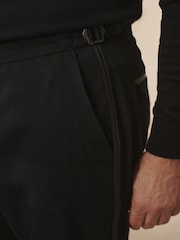 Black Regular Fit Adjustable Tuxedo Trousers With Wool - Image 3 of 8