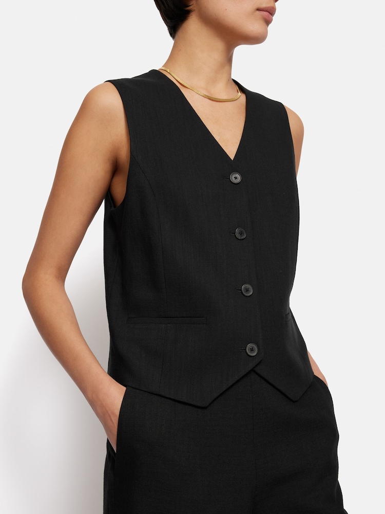 Jigsaw Black Hopsack Tailored Waistcoat - Image 2 of 7