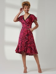 Jolie Moi Red Deep Plunge V-Neck Midi Dress - Image 1 of 6