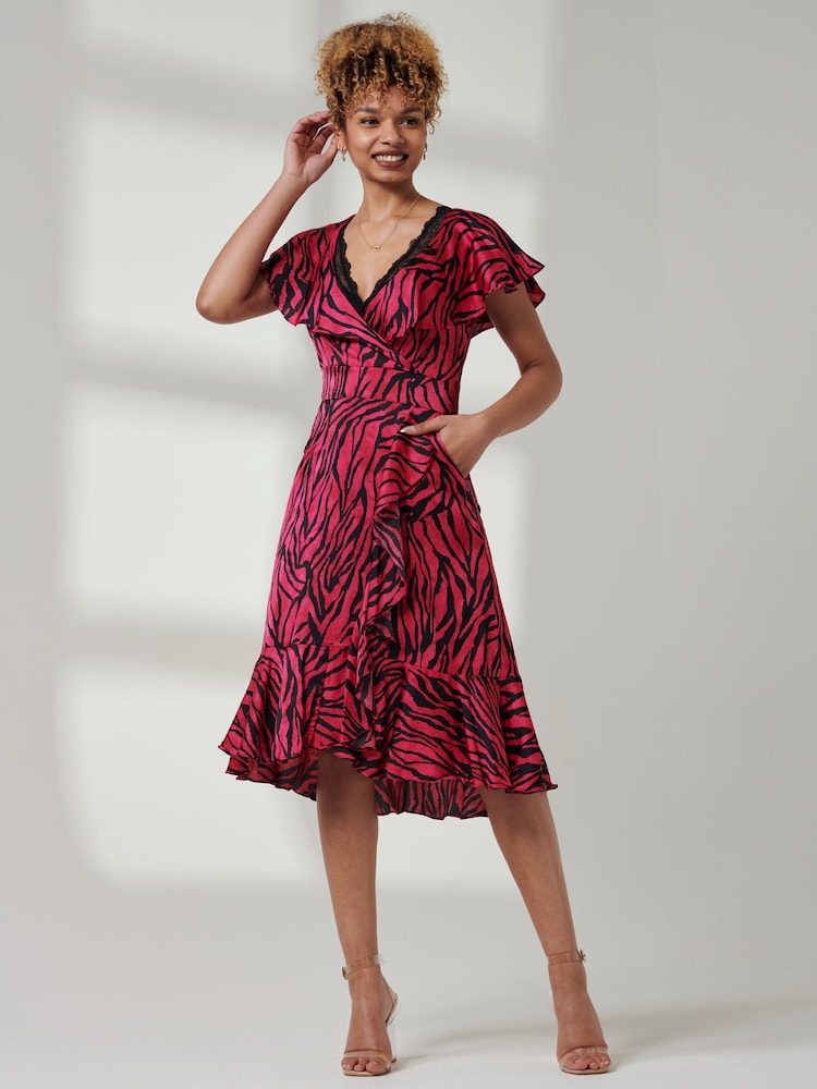 Jolie Moi Red Deep Plunge V-Neck Midi Dress - Image 1 of 6