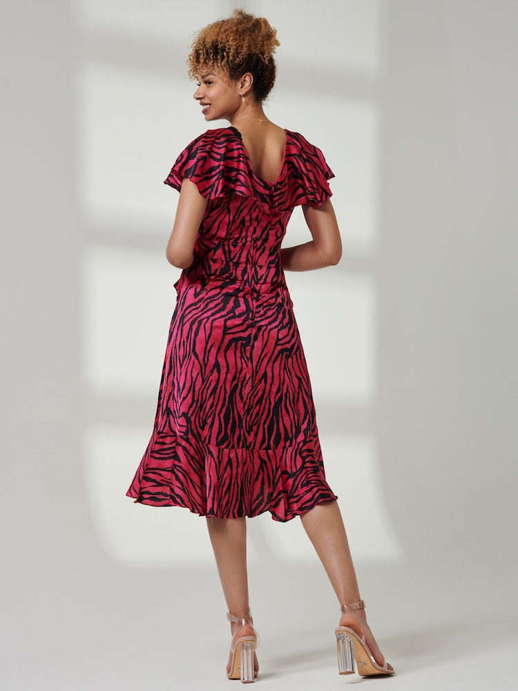 Jolie Moi Red Deep Plunge V-Neck Midi Dress - Image 2 of 6
