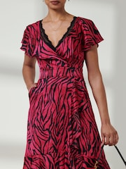 Jolie Moi Red Deep Plunge V-Neck Midi Dress - Image 3 of 6