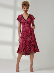 Jolie Moi Red Deep Plunge V-Neck Midi Dress - Image 4 of 6