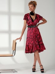 Jolie Moi Red Deep Plunge V-Neck Midi Dress - Image 5 of 6