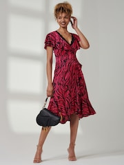 Jolie Moi Red Deep Plunge V-Neck Midi Dress - Image 6 of 6
