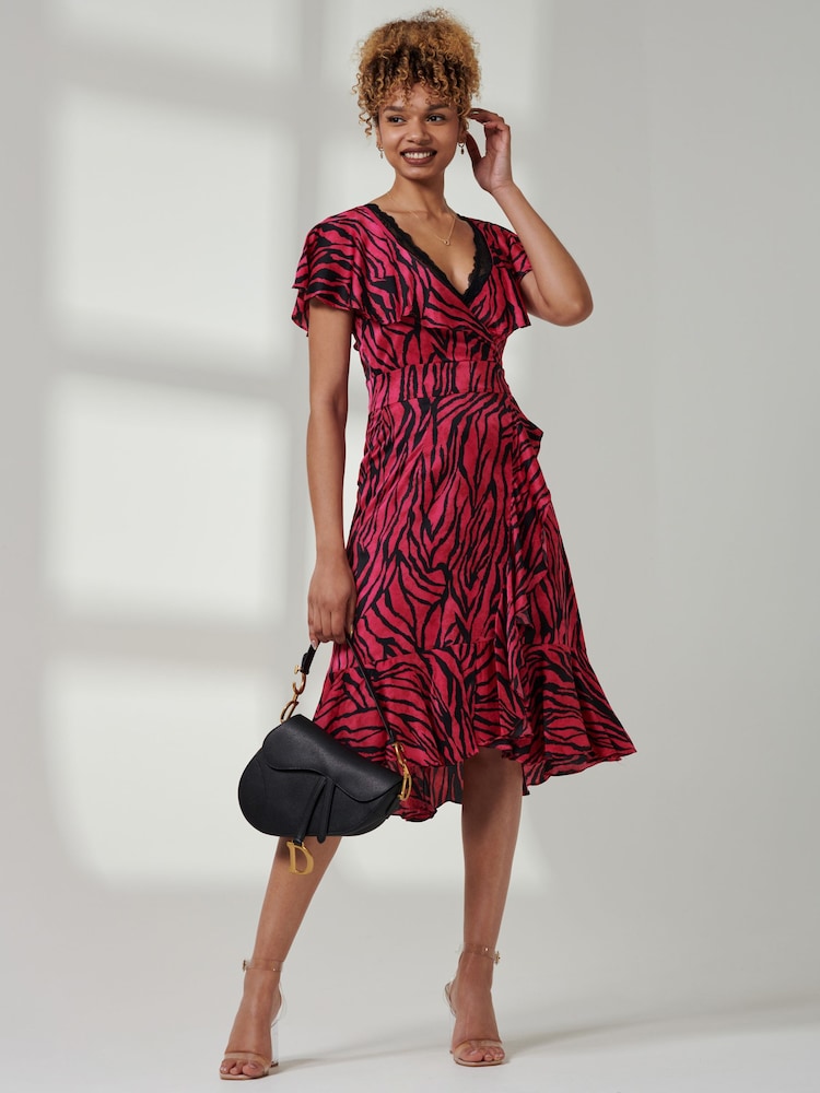 Jolie Moi Red Deep Plunge V-Neck Midi Dress - Image 6 of 6