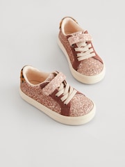 Rose Gold Glitter Wide Fit (G) Elastic Lace Trainers - Image 1 of 4