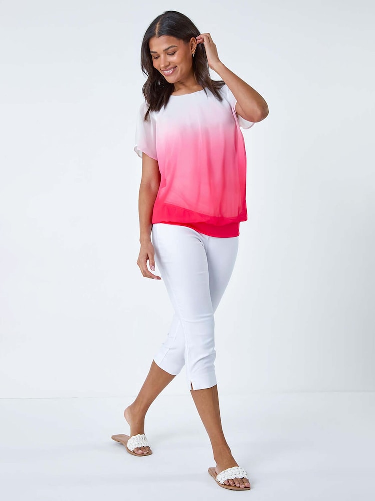 Roman Ombre Chiffon Overlay Blouson Top - Imagem 1 de 5
