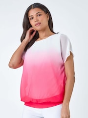 Roman Ombre Chiffon Overlay Blouson Top - Imagem 2 de 5