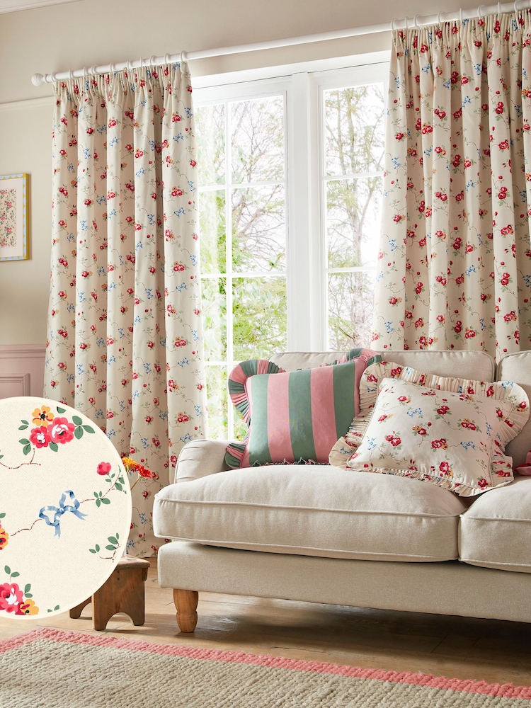Cath Kidston Multi Rose And Bows Blackout Pencil Pleat Curtains - Image 1 of 2