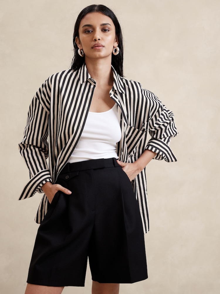 Banana Republic Black/White Stripe The Oversized Shirt - Image 1 of 1