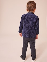 Navy Blue Floral Velvet 100% Cotton Blazer (3mths-9yrs) - Image 3 of 9