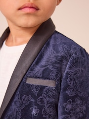 Navy Blue Floral Velvet 100% Cotton Blazer (3mths-9yrs) - Image 4 of 9