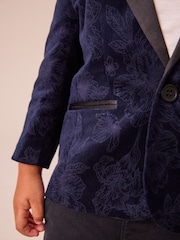 Navy Blue Floral Velvet 100% Cotton Blazer (3mths-9yrs) - Image 5 of 9