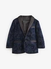Navy Blue Floral Velvet 100% Cotton Blazer (3mths-9yrs) - Image 6 of 9