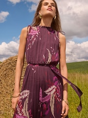 Love & Roses Red Sleeveless Pleated Belted Midaxi Dress - Image 2 of 4