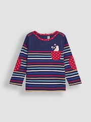 JoJo Maman Bébé Navy Blue Bird Cotton Long Sleeve Pocket Breton Top - Image 1 of 3