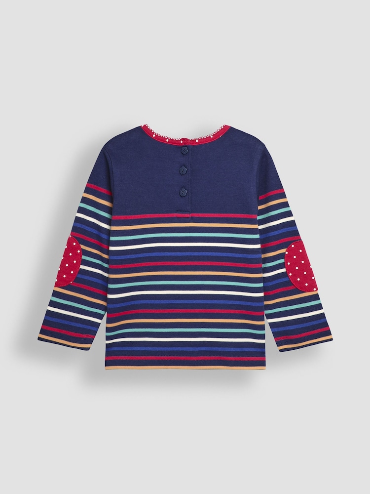 JoJo Maman Bébé Navy Blue Bird Cotton Long Sleeve Pocket Breton Top - Image 2 of 3