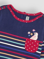 JoJo Maman Bébé Navy Blue Bird Cotton Long Sleeve Pocket Breton Top - Image 3 of 3