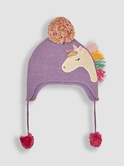 JoJo Maman Bébé Lilac Unicorn Pom Pom Hat - Image 1 of 3