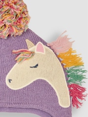JoJo Maman Bébé Lilac Unicorn Pom Pom Hat - Image 3 of 3