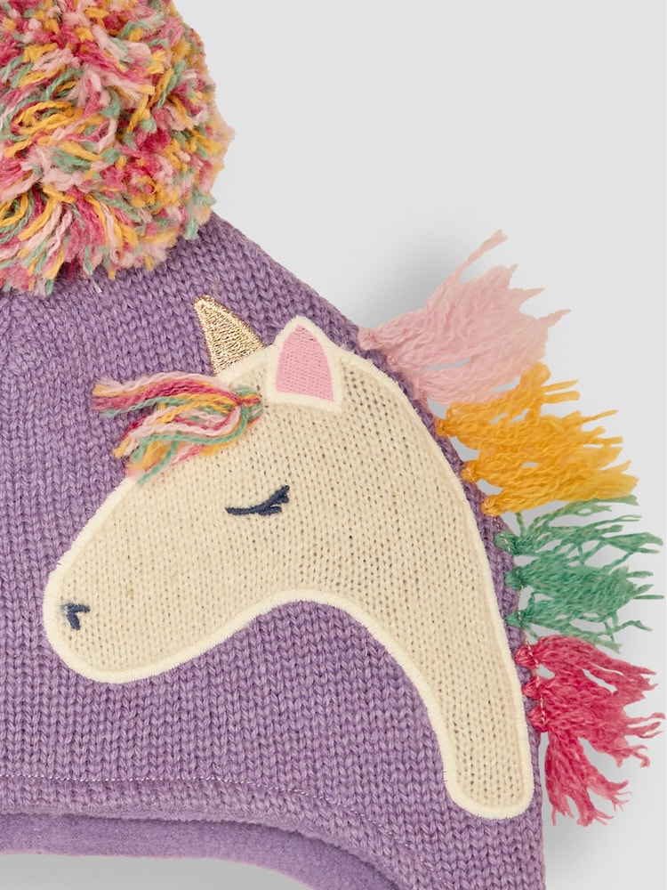 JoJo Maman Bébé Lilac Unicorn Pom Pom Hat - Image 3 of 3