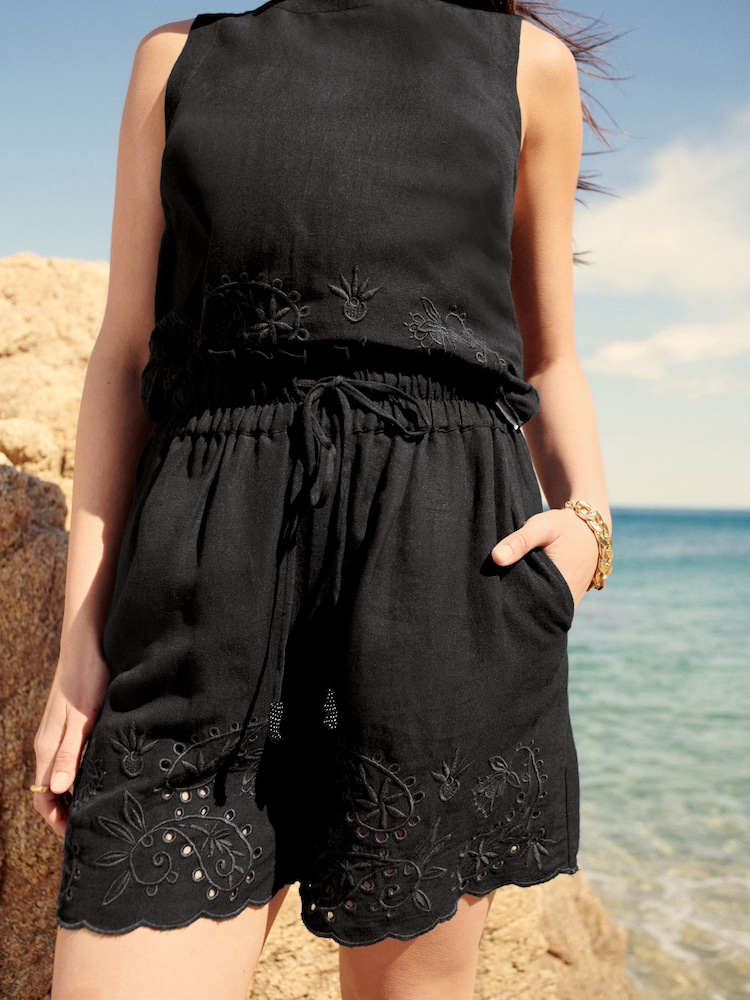 Black Coord Embroidered Shorts - Image 1 of 6