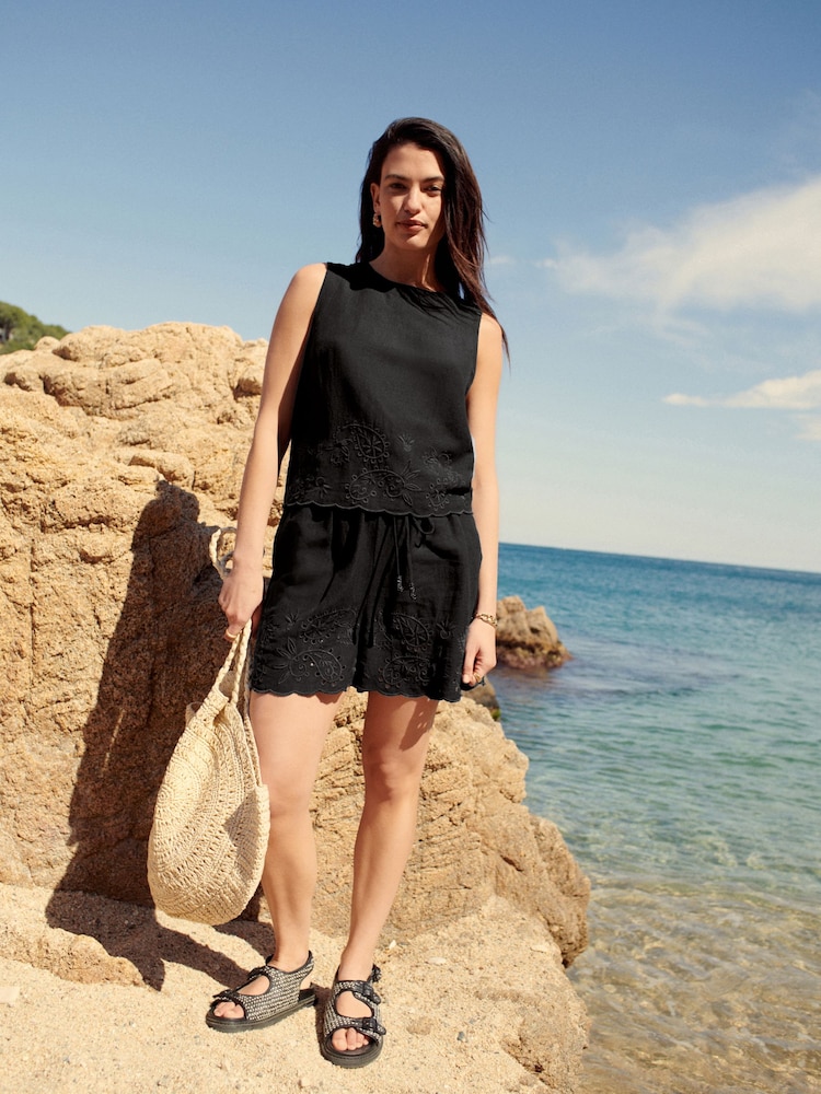Black Coord Embroidered Shorts - Image 2 of 6