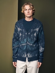 Navy Blue Textured Cardigan with Wool - Image 1 of 7