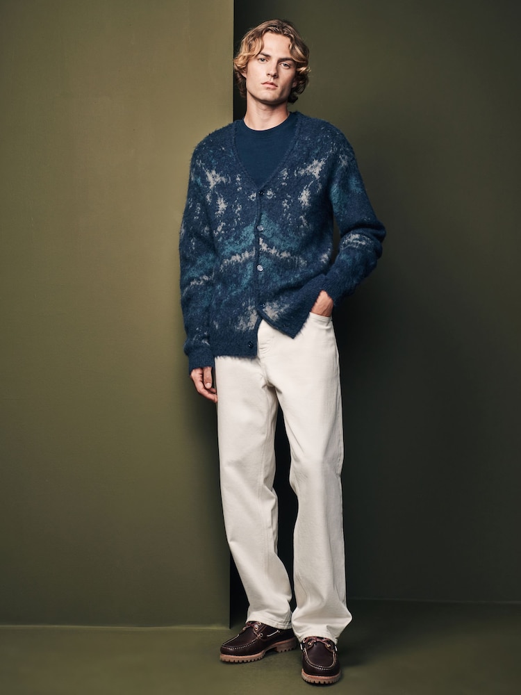 Navy Blue Textured Cardigan with Wool - Image 2 of 7