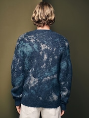 Navy Blue Textured Cardigan with Wool - Image 3 of 7