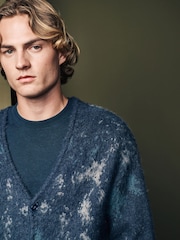 Navy Blue Textured Cardigan with Wool - Image 4 of 7