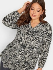 Yours Curve Black Balloon Sleeve Top - Image 1 of 4