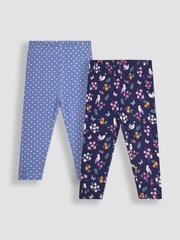 JoJo Maman Bébé Navy Blue Bird Floral 2-Pack Autumn Ditsy Floral Leggings - Image 1 of 9