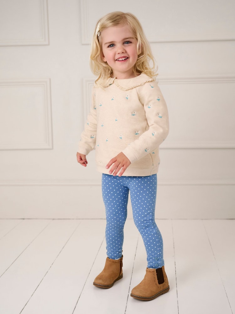 JoJo Maman Bébé Navy Blue Bird Floral 2-Pack Autumn Ditsy Floral Leggings - Image 9 of 9