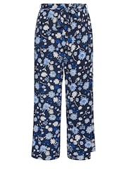 Yours Curve Blue Floral Print Shirred Wide Leg Trousers - Image 5 of 5