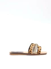 River Island Beige Leopard Cut Out Strap Leather Sandals - Image 2 of 4