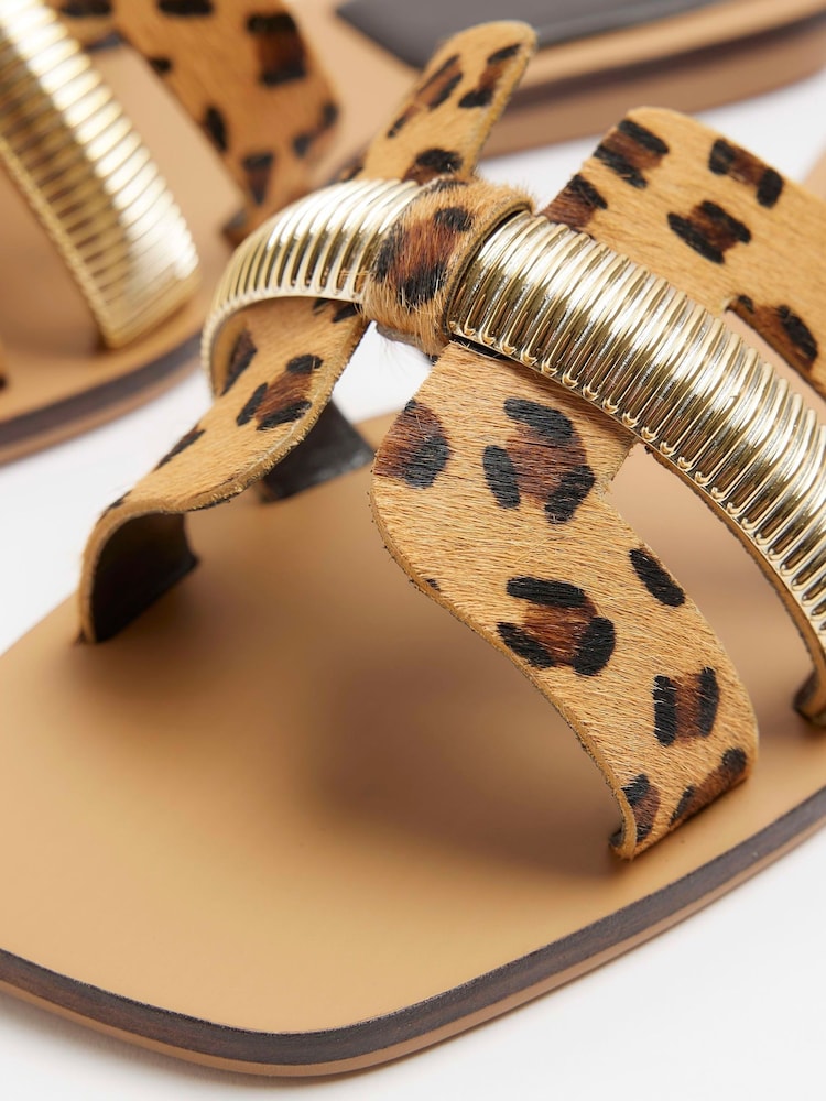 River Island Beige Leopard Cut Out Strap Leather Sandals - Image 4 of 4
