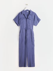Oliver Bonas Blue Short Sleeve Utility Jumpsuit - Image 3 of 8