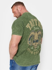 BadRhino Big & Tall Green 100% Cotton Acid Wash Printed T-Shirt - Image 2 of 4