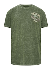 BadRhino Big & Tall Green 100% Cotton Acid Wash Printed T-Shirt - Image 3 of 4