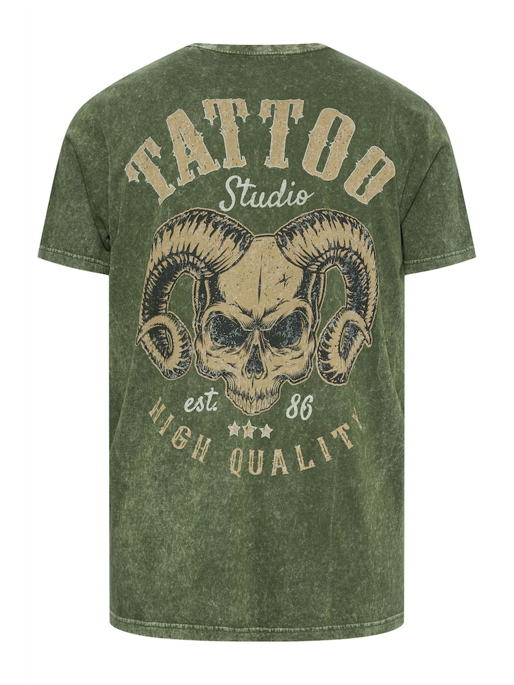 BadRhino Big & Tall Green 100% Cotton Acid Wash Printed T-Shirt - Image 4 of 4
