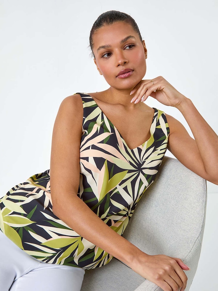 Roman Green Tropical Leaf Print Cami Top - Image 1 of 5