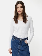 Jigsaw White Jigsaw Linen Eden Long Sleeve T-Shirt - Image 1 of 6
