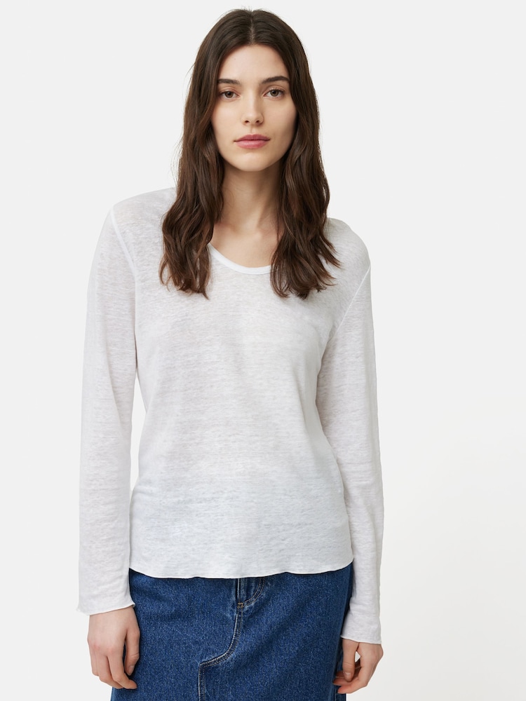 Jigsaw White Jigsaw Linen Eden Long Sleeve T-Shirt - Image 6 of 6