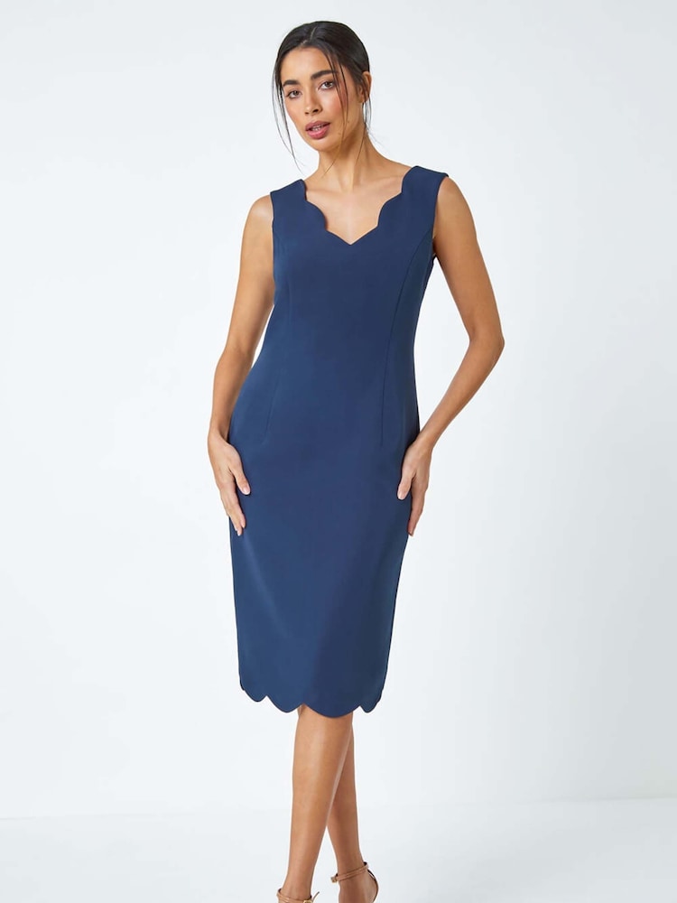 Roman Blue Scallop Edge Plain Shift Dress - Image 2 of 5 Roman Blue Scallop Edge Plain Shift Dress - Image 2 of 5